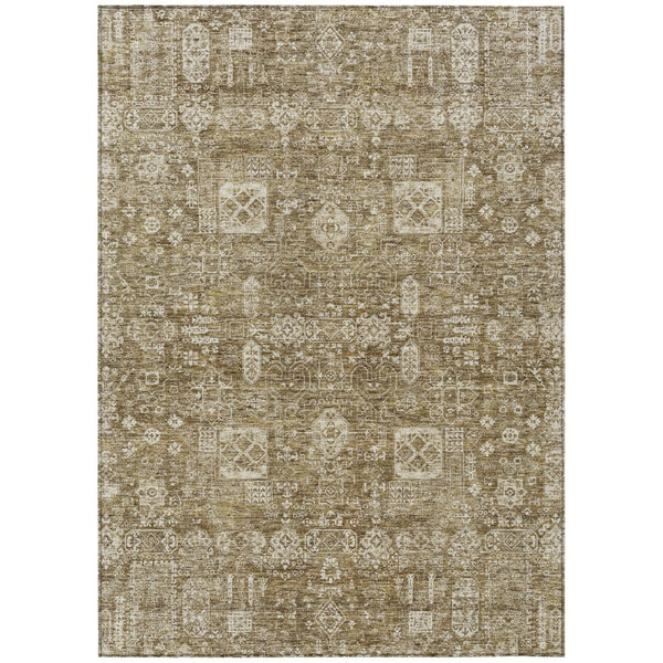 HomeRoots 5' Stylish Brown Beige and Ivory Oriental Area Rug for Indoor Outdoor Spaces - Durable & Washable 10' X 14' 579606