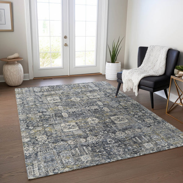 Homeroots 3' Artichoke Green & Ivory Oriental Washable Area Rug - Durable Indoor/Outdoor Design For Every Space 3' X 5' Polyester 579607