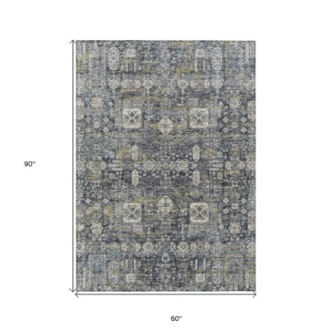 Homeroots 3' Artichoke Green & Ivory Oriental Washable Area Rug - Durable Indoor/Outdoor Design For Every Space 5' X 8' Polyester 579608