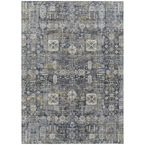 HomeRoots 5' Charcoal Gray and Ivory Oriental Washable Area Rug for Indoor and Outdoor Versatile Spaces 5' X 8' 579608