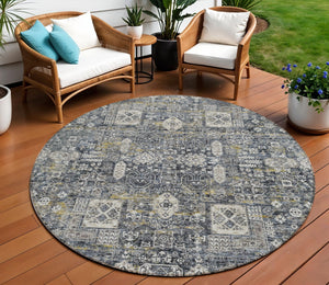 Homeroots 3' Artichoke Green & Ivory Oriental Washable Area Rug - Durable Indoor/Outdoor Design For Every Space 8' Round Polyester 579609