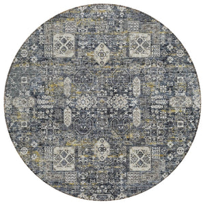 HomeRoots 5' Charcoal Gray and Ivory Oriental Washable Area Rug for Indoor and Outdoor Versatile Spaces 8' Round 579609