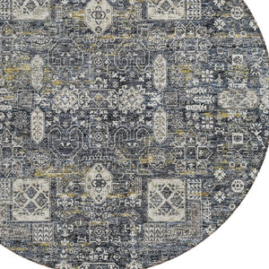 Homeroots 3' Artichoke Green & Ivory Oriental Washable Area Rug - Durable Indoor/Outdoor Design For Every Space 8' Round Polyester 579609