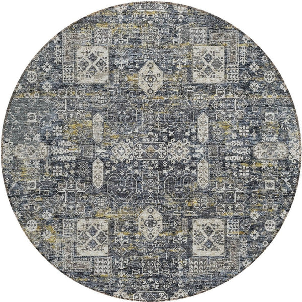 Homeroots 3' Artichoke Green & Ivory Oriental Washable Area Rug - Durable Indoor/Outdoor Design For Every Space 8' Round Polyester 579609