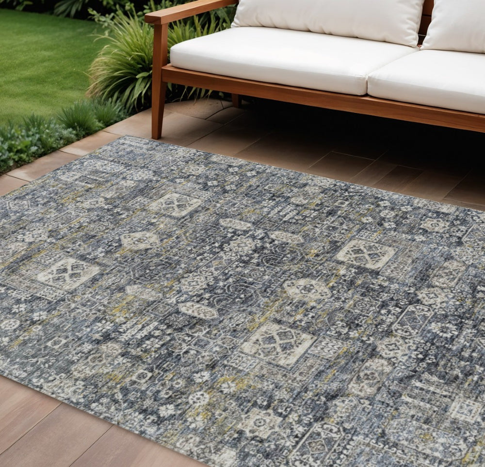 HomeRoots 9' Charcoal Gray and Ivory Oriental Washable Area Rug - Elegant Design for Indoor and Outdoor Spaces 9' X 12' 579611