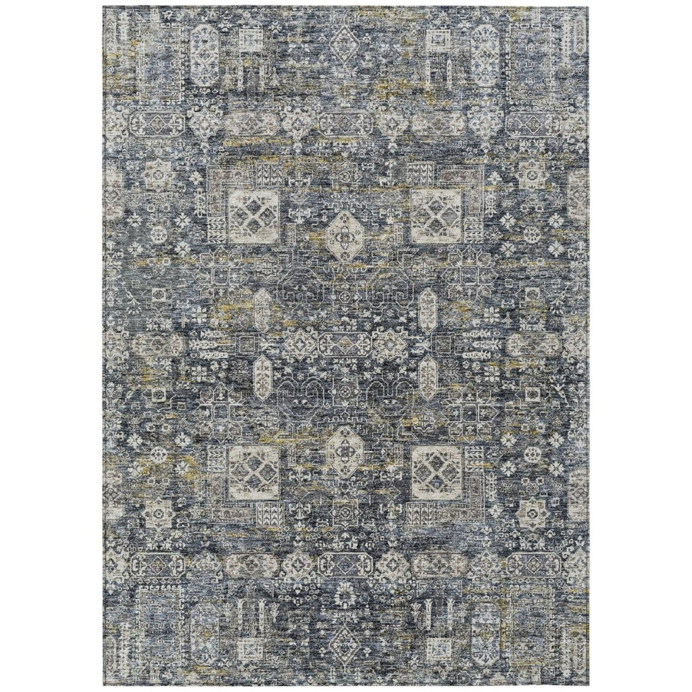 HomeRoots 9' Charcoal Gray and Ivory Oriental Washable Area Rug - Elegant Design for Indoor and Outdoor Spaces 9' X 12' 579611