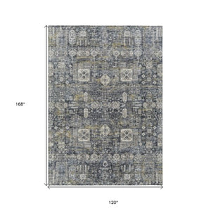 Homeroots 3' Artichoke Green & Ivory Oriental Washable Area Rug - Durable Indoor/Outdoor Design For Every Space 10' X 14' Polyester 579612