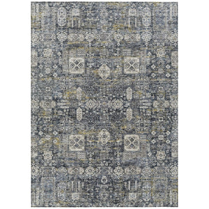 HomeRoots 5' Charcoal Gray and Ivory Oriental Washable Area Rug for Indoor and Outdoor Versatile Spaces 10' X 14' 579612