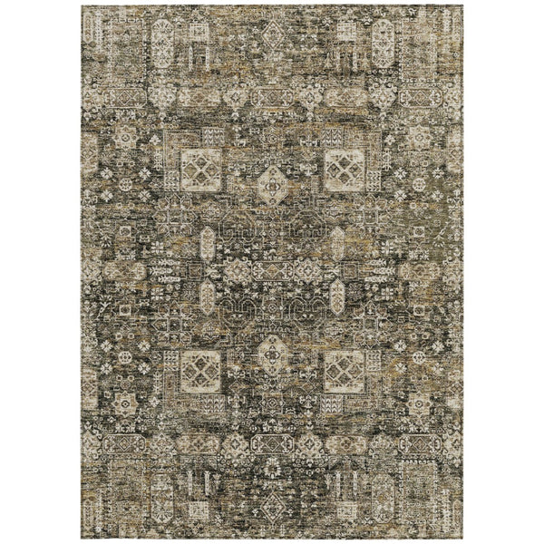 Homeroots 3' Artichoke Green & Ivory Oriental Washable Area Rug - Durable Indoor/Outdoor Design For Every Space 3' X 5' Polyester 579613