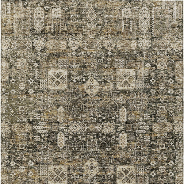 Homeroots 3' Artichoke Green & Ivory Oriental Washable Area Rug - Durable Indoor/Outdoor Design For Every Space 5' X 8' Polyester 579614