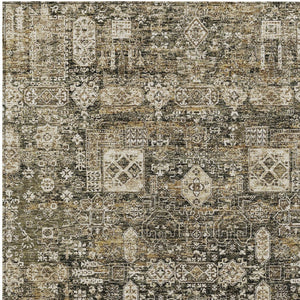 Homeroots 3' Artichoke Green & Ivory Oriental Washable Area Rug - Durable Indoor/Outdoor Design For Every Space 5' X 8' Polyester 579614