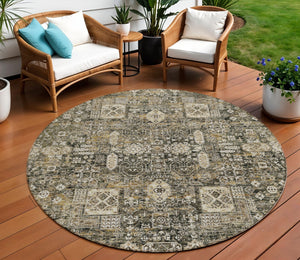 Homeroots 3' Artichoke Green & Ivory Oriental Washable Area Rug - Durable Indoor/Outdoor Design For Every Space 8' Round Polyester 579615