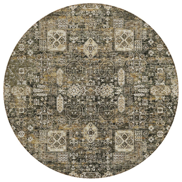 HomeRoots 5' Coffee and Beige Oriental Indoor Outdoor Area Rug - Durable, Washable, Stylish Design for Any Space 8' Round 579615