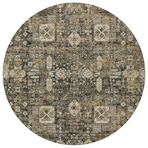 Homeroots 3' Artichoke Green & Ivory Oriental Washable Area Rug - Durable Indoor/Outdoor Design For Every Space 8' Round Polyester 579615