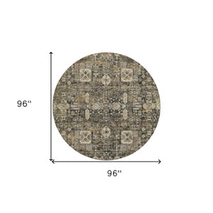 Homeroots 3' Artichoke Green & Ivory Oriental Washable Area Rug - Durable Indoor/Outdoor Design For Every Space 8' Round Polyester 579615