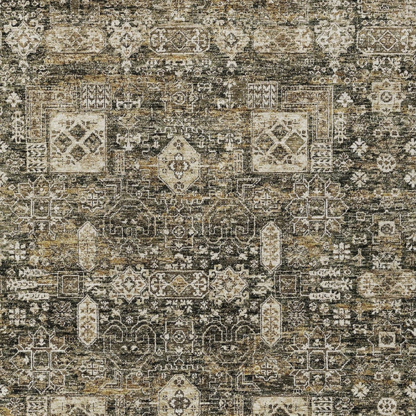 Homeroots 3' Artichoke Green & Ivory Oriental Washable Area Rug - Durable Indoor/Outdoor Design For Every Space 8' X 10' Polyester 579616