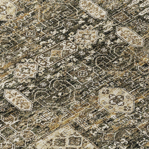 Homeroots 3' Artichoke Green & Ivory Oriental Washable Area Rug - Durable Indoor/Outdoor Design For Every Space 8' X 10' Polyester 579616