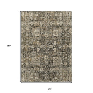 Homeroots 3' Artichoke Green & Ivory Oriental Washable Area Rug - Durable Indoor/Outdoor Design For Every Space 9' X 12' Polyester 579617