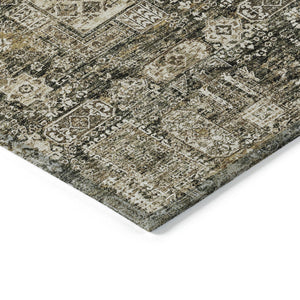 Homeroots 3' Artichoke Green & Ivory Oriental Washable Area Rug - Durable Indoor/Outdoor Design For Every Space 9' X 12' Polyester 579617