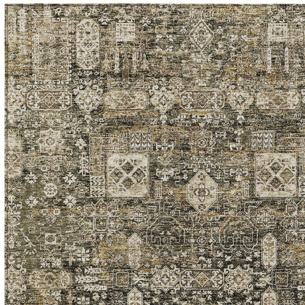 Homeroots 3' Artichoke Green & Ivory Oriental Washable Area Rug - Durable Indoor/Outdoor Design For Every Space 9' X 12' Polyester 579617