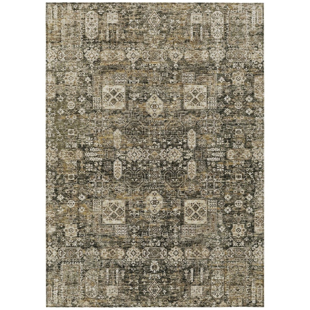 HomeRoots 5' Coffee and Beige Oriental Indoor Outdoor Area Rug - Durable, Washable, Stylish Design for Any Space 10' X 14' 579618