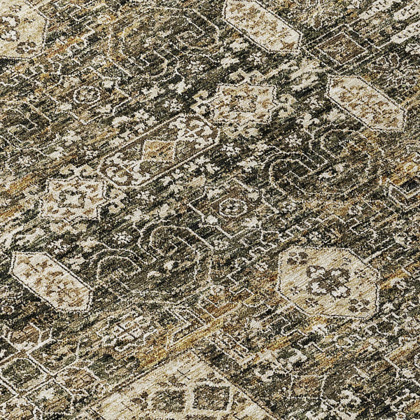 Homeroots 3' Artichoke Green & Ivory Oriental Washable Area Rug - Durable Indoor/Outdoor Design For Every Space 10' X 14' Polyester 579618