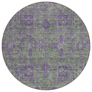 HomeRoots 5' Oriental Area Rug in Fern Green and Purple – Durable, Washable Design for Indoor or Outdoor Use 8' Round 579621