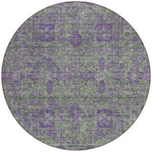 Homeroots 3' Artichoke Green & Ivory Oriental Washable Area Rug - Durable Indoor/Outdoor Design For Every Space 8' Round Polyester 579621