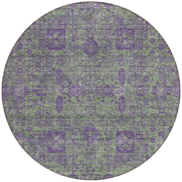 Homeroots 3' Artichoke Green & Ivory Oriental Washable Area Rug - Durable Indoor/Outdoor Design For Every Space 8' Round Polyester 579621