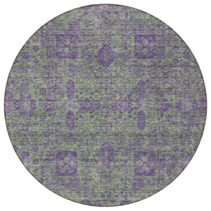 Homeroots 3' Artichoke Green & Ivory Oriental Washable Area Rug - Durable Indoor/Outdoor Design For Every Space 8' Round Polyester 579621