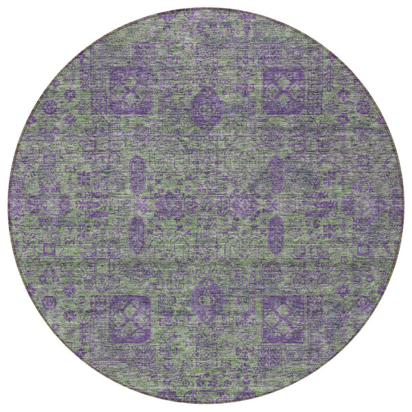 Homeroots 3' Artichoke Green & Ivory Oriental Washable Area Rug - Durable Indoor/Outdoor Design For Every Space 8' Round Polyester 579621