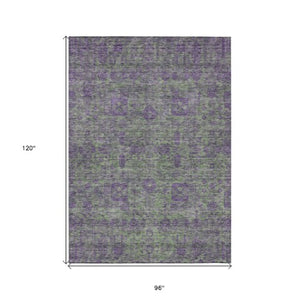 Homeroots 3' Artichoke Green & Ivory Oriental Washable Area Rug - Durable Indoor/Outdoor Design For Every Space 8' X 10' Polyester 579622