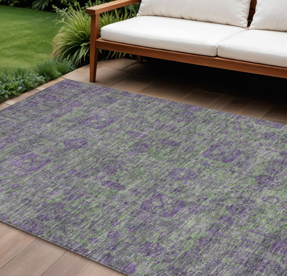 HomeRoots 5' Oriental Area Rug in Fern Green and Purple – Durable, Washable Design for Indoor or Outdoor Use 8' X 10' 579622