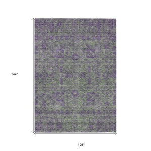 Homeroots 3' Artichoke Green & Ivory Oriental Washable Area Rug - Durable Indoor/Outdoor Design For Every Space 9' X 12' Polyester 579623