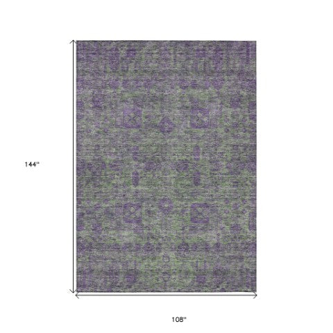 Homeroots 3' Artichoke Green & Ivory Oriental Washable Area Rug - Durable Indoor/Outdoor Design For Every Space 9' X 12' Polyester 579623