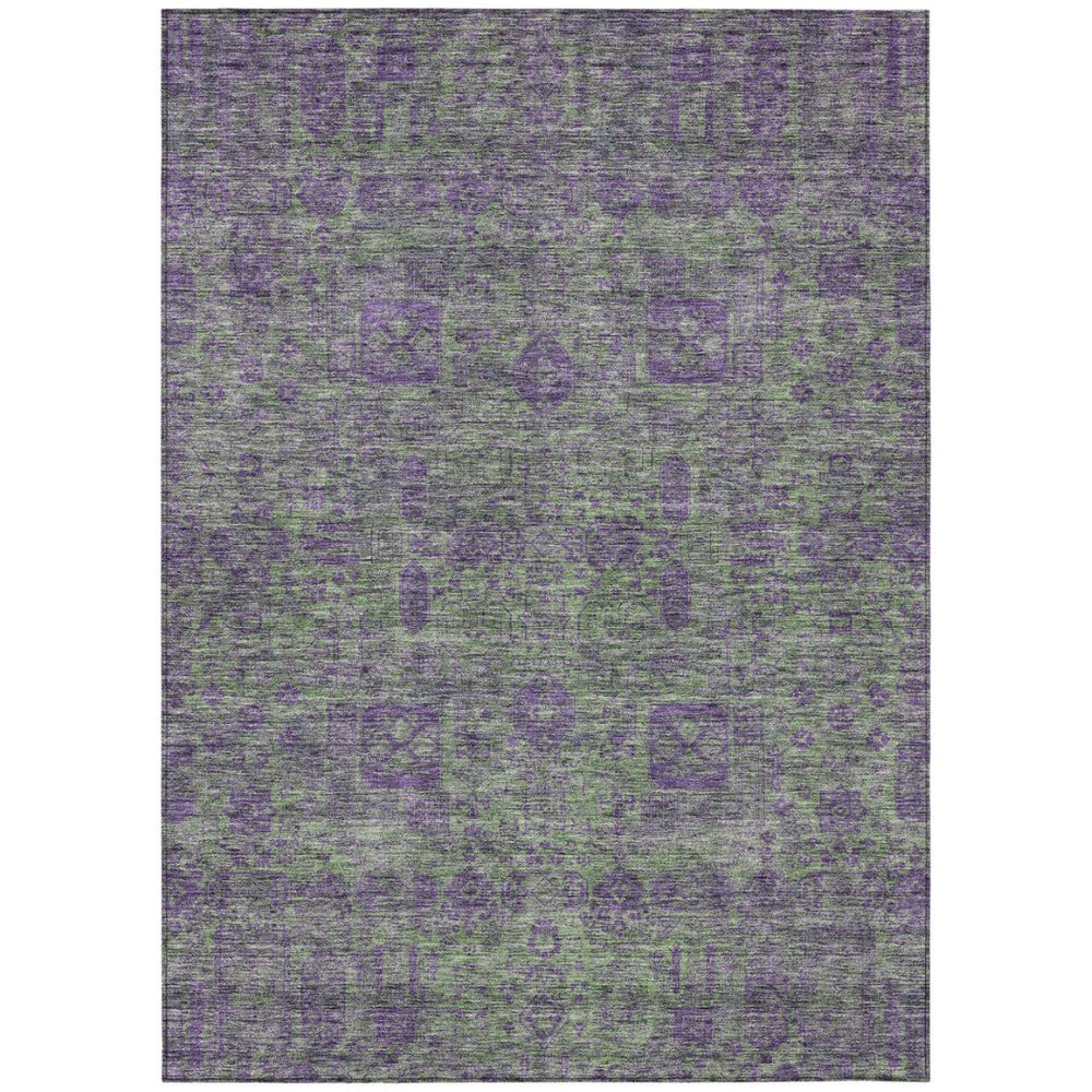 HomeRoots 9' Bold Fern Green and Purple Oriental Area Rug - Washable, Durable Indoor/Outdoor Floor Covering 9' X 12' 579623