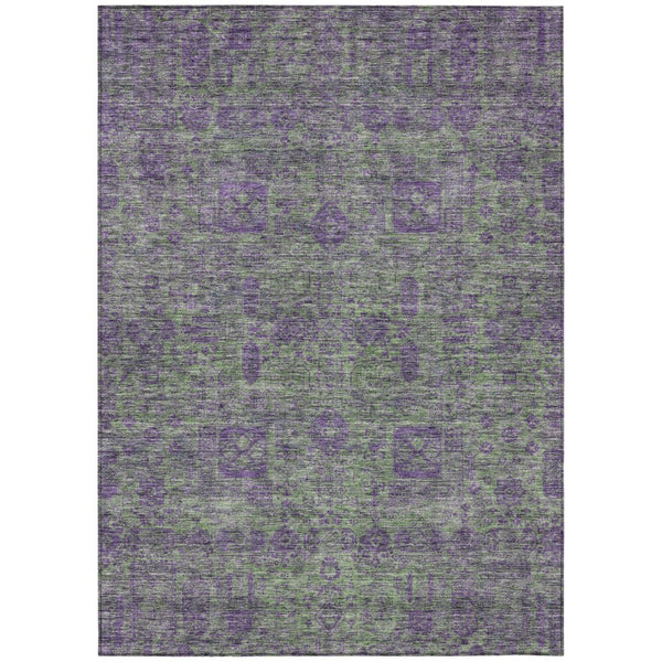 HomeRoots 9' Bold Fern Green and Purple Oriental Area Rug - Washable, Durable Indoor/Outdoor Floor Covering 9' X 12' 579623
