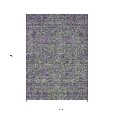 Homeroots 3' Artichoke Green & Ivory Oriental Washable Area Rug - Durable Indoor/Outdoor Design For Every Space 10' X 14' Polyester 579624