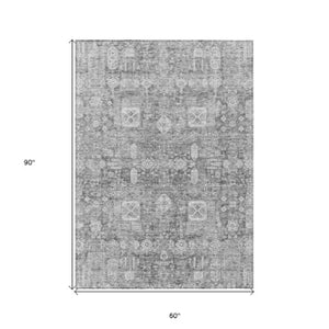 Homeroots 3' Artichoke Green & Ivory Oriental Washable Area Rug - Durable Indoor/Outdoor Design For Every Space 5' X 8' Polyester 579626