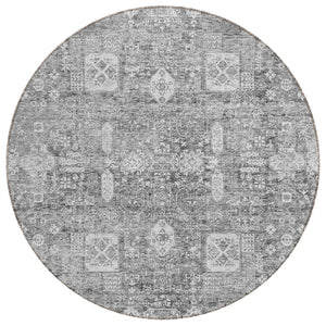 HomeRoots 5' Elegant Gray Silver Charcoal Oriental Area Rug - Durable, Washable Design for Indoor & Outdoor Use 8' Round 579627