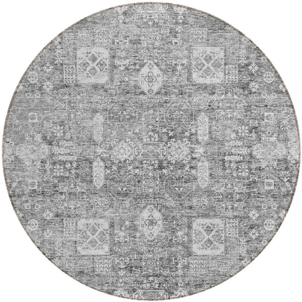 Homeroots 3' Artichoke Green & Ivory Oriental Washable Area Rug - Durable Indoor/Outdoor Design For Every Space 8' Round Polyester 579627