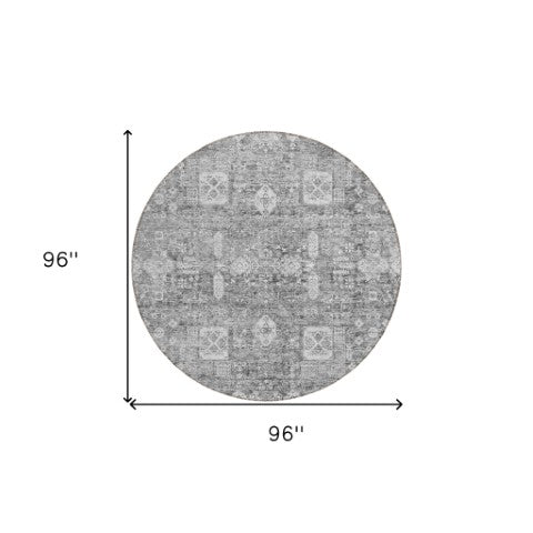 Homeroots 3' Artichoke Green & Ivory Oriental Washable Area Rug - Durable Indoor/Outdoor Design For Every Space 8' Round Polyester 579627