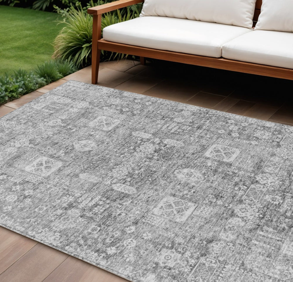 HomeRoots 9' Gray Silver and Charcoal Oriental Area Rug – Washable, Durable for Indoor & Outdoor Elegance 9' X 12' 579629