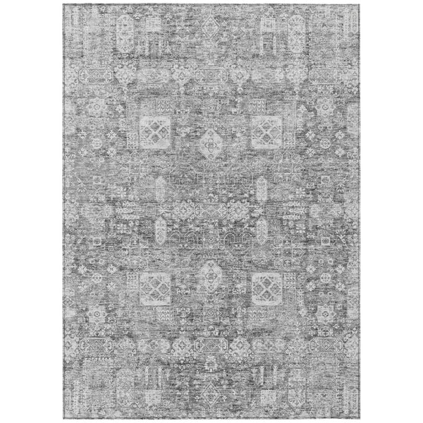 HomeRoots 5' Elegant Gray Silver Charcoal Oriental Area Rug - Durable, Washable Design for Indoor & Outdoor Use 10' X 14' 579630