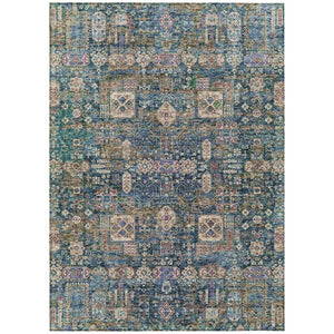 HomeRoots 5' Classic Oriental Washable Indoor Outdoor Area Rug in Green, Navy Blue & Ivory for All Spaces 5' X 8' 579632