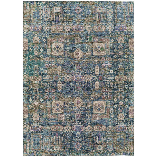 HomeRoots 5' Classic Oriental Washable Indoor Outdoor Area Rug in Green, Navy Blue & Ivory for All Spaces 5' X 8' 579632