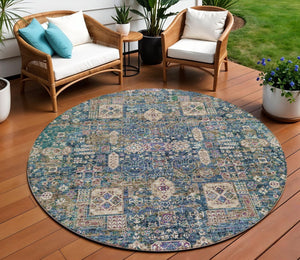 Homeroots 3' Artichoke Green & Ivory Oriental Washable Area Rug - Durable Indoor/Outdoor Design For Every Space 8' Round Polyester 579633