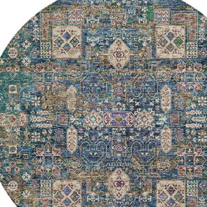 Homeroots 3' Artichoke Green & Ivory Oriental Washable Area Rug - Durable Indoor/Outdoor Design For Every Space 8' Round Polyester 579633