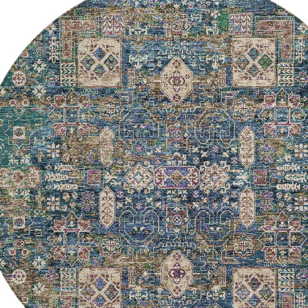 Homeroots 3' Artichoke Green & Ivory Oriental Washable Area Rug - Durable Indoor/Outdoor Design For Every Space 8' Round Polyester 579633