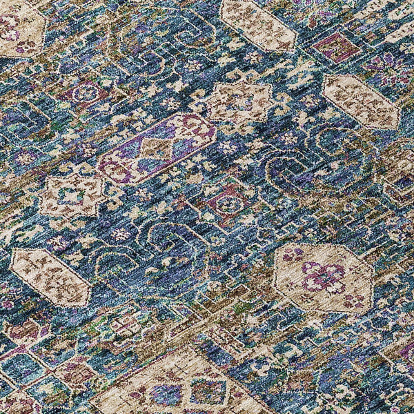 Homeroots 3' Artichoke Green & Ivory Oriental Washable Area Rug - Durable Indoor/Outdoor Design For Every Space 8' Round Polyester 579633